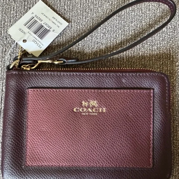 Coach Burgundy Two Toned Leather Wristlet - Picture 2 of 4